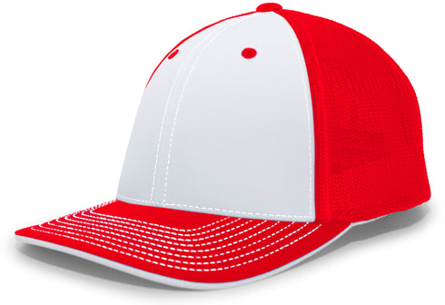Pacific Headwear Trucker Flexfit® Cap, Size S/M (404M), Color 'WhiteRedRed'